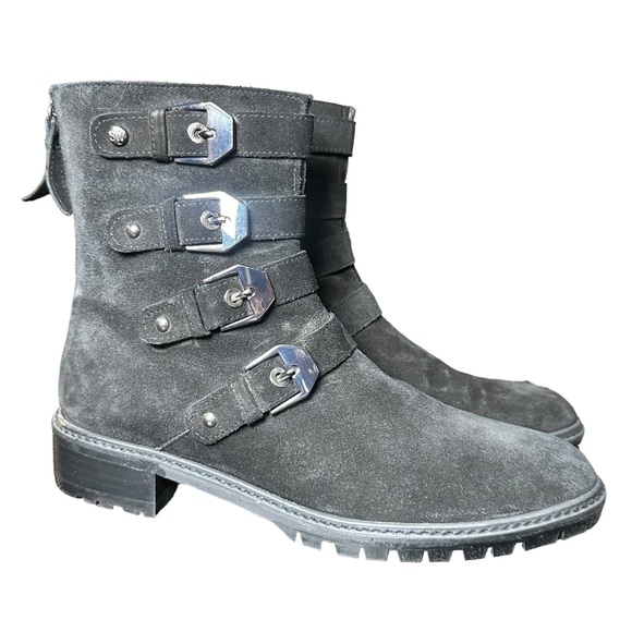 STUART WEITZMAN JITTERBUG MOTO BLACK SUEDE BIKER MOTORCYCLE BOOT 7.5 - Picture 5 of 13
